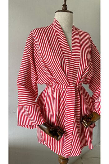 Glowear Atelier Red Striped Belted Kimono