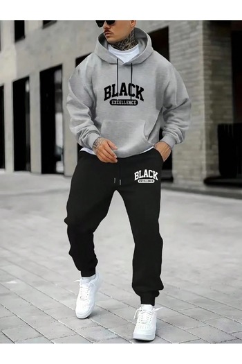puolikuu Tracksuit Set Sweatshirt Jogger - Oversize Hoodie with Printed Text in Black