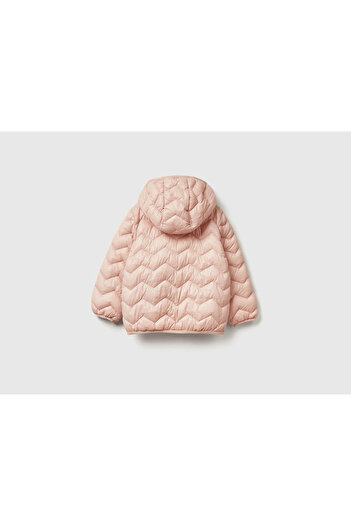 United Colors of Benetton Girl baby powder pink glitter logo embroidered hooded seasonal thin coat