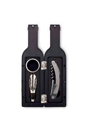 OEM Set 3 wine accessories in bottle-shaped box, stainless steel