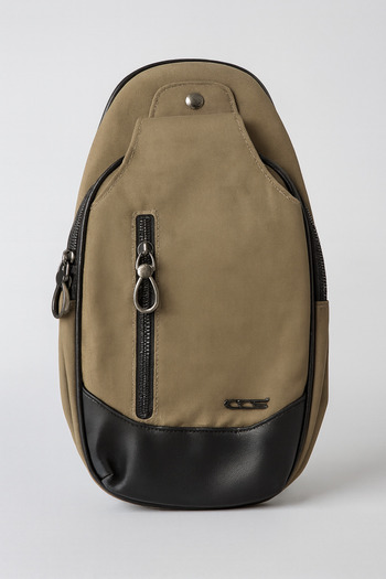 ÇÇS Beige Unisex Fabric Leather Detailed Waterproof Body Bag Free Bag Daily Sports Cross Shoulder Bag 31105