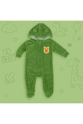 Winnie The Pooh Baby fleece jumpsuit 0-12 months, warm with hood and zipper, soft material, Disney
