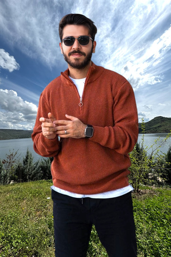 BİRBEYSTORE Men's Knitwear Sweater Zippered Stand Collar