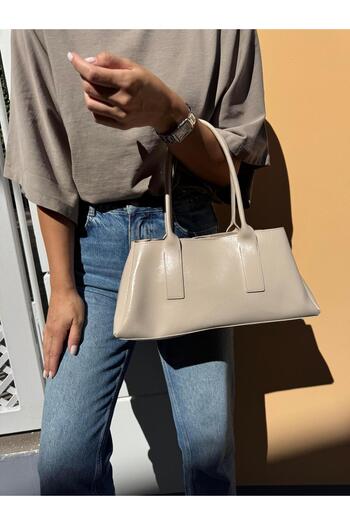 Tina İstanbul Three-Compartment Long Handle Women's Hand and Shoulder Bag Mink