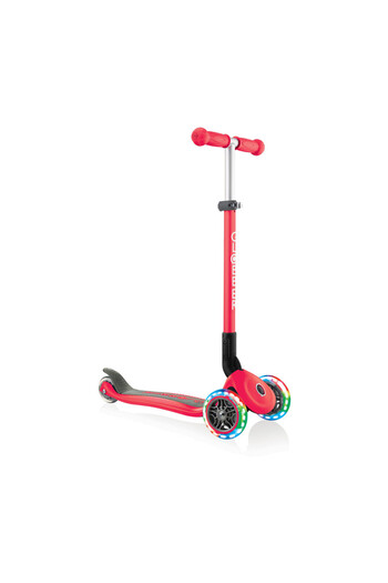 Globber Primo Kids Foldable 3 Wheel Scooter with LED Lights – Adjustable Kick Scooter – Red