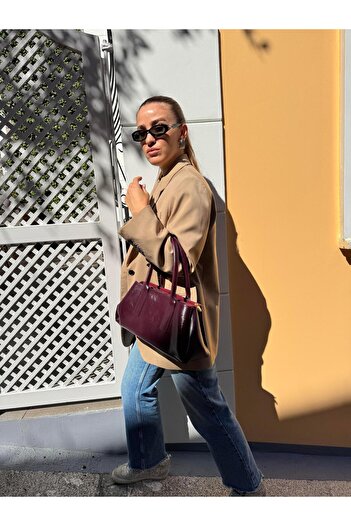 Tina İstanbul Three-Compartment Long Handle Women's Hand and Shoulder Bag Burgundy