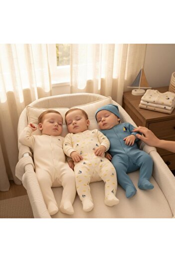 ALTINTAŞ BABY Baby Boy 3-Piece Romper Set with Sailing Embroidered Waffle Fabric Booties