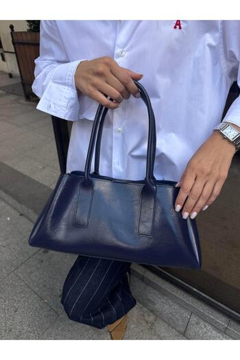Tina İstanbul Three-Compartment Long Handle Women's Hand and Shoulder Bag Navy Blue