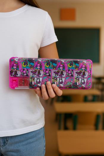 Cem Fixpoint Double-Sided, Double Pencil Sharpener, Wallet Type Pink Pencil Bag/Pencil Holder