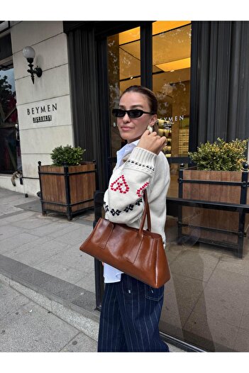 Tina İstanbul Three-Compartment Long Handle Women's Hand and Shoulder Bag Brown