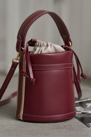 Lunova Claret Red Women's Drawstring Bucket Hand and Shoulder Bag