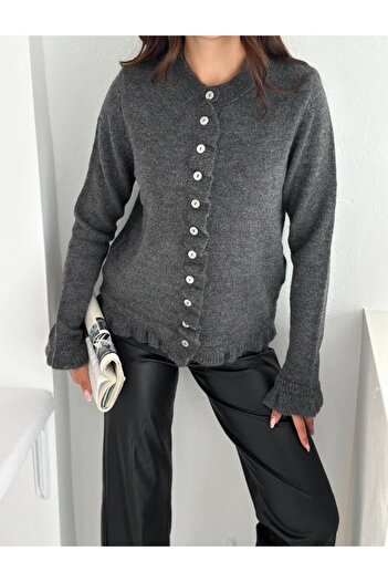 Noa Noa Buttoned Cardigan with Front Ruffle Detail