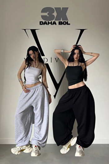 vladivosto Hijab Extra Loose Super High Waist Gray Black Baggy Oversize Plus Size Elasticated Leg Trousers