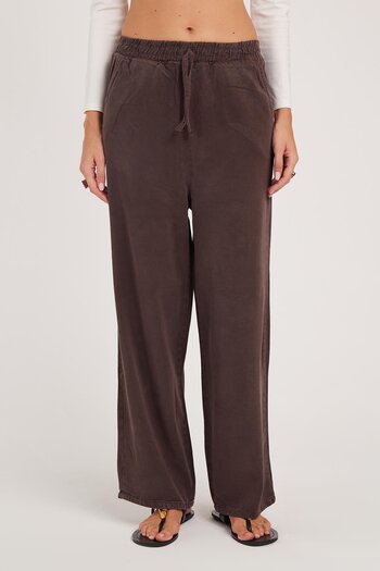 Tudors Women's Regular Fit Classic Cut Cotton Wide Leg Brown Trousers