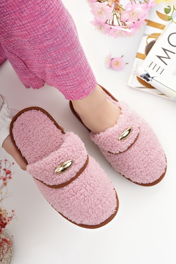 Modafırsat Women's House Slippers Plush Washable Wool Inside Fur Slippers Guest Dowry Bundle Bridal Slippers
