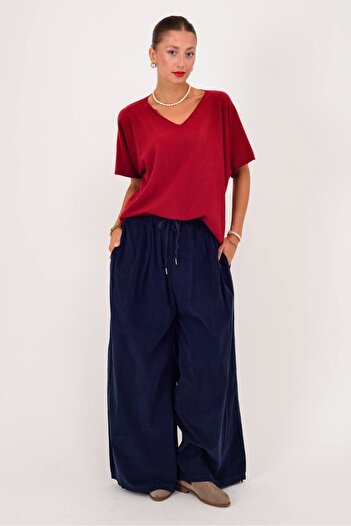Park Moda 30530 Elastic Waist Palazzo Rubberized Velvet Pants