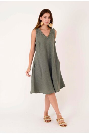 Park Moda 140461 Firfir Detailled Sleeveless Linen Dress