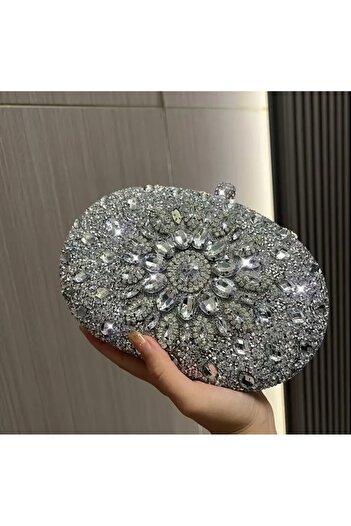 RED VELVET Luxury Oval Evening Bag with Crystal Stones