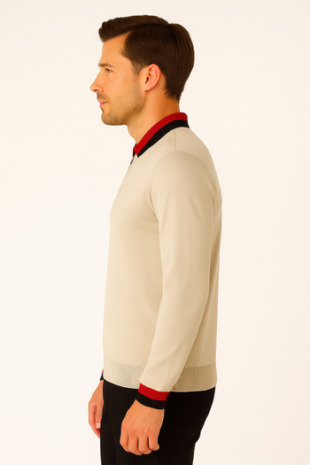 ModaPlaza Men's Polo Neck Zippered Sweater 8008