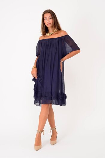 Park Moda 9606 Madonna Collar Short Silk Dress