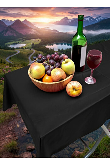 Exve Exclusive Black Plain Happy Cotton Woven Eco-Friendly Camping Caravan Tablecloth 150 cm