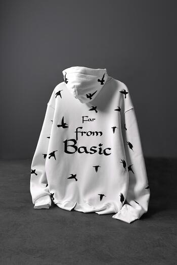 Slatra Men's White Far from Basic Embossed Print Oversize Hooded Sweatshirt