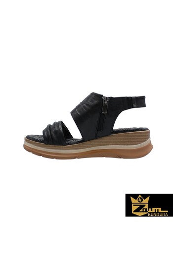 Zaim Kundura Women's Black Genuine Leather Sandals 505320023-1
