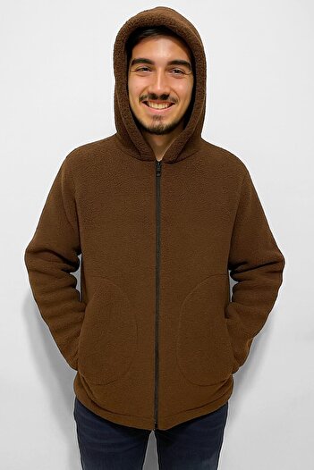 MİLAYS LİFE HOME COLLECTİON Men's Welsoft Lamb Jacket with Pockets, Hood and Zipper