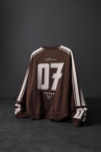 Slatra Men's Brown 07 Champions Printed Oversize Sweatshirt