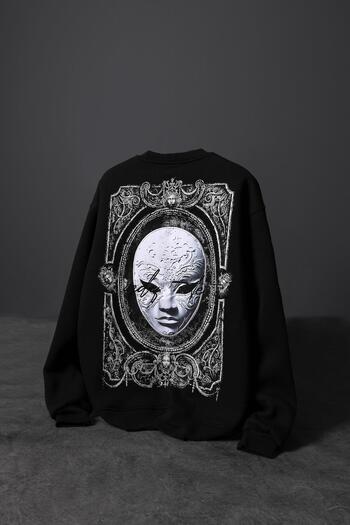 Slatra Men's Black Indefinite Embroidered Oversize Sweatshirt