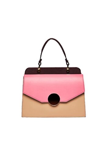 ANNA FELLINI Geanta dama piele, ANNA FELLINI, Felicia, roz capuccino, 26x12x20 cm