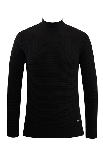 Çizgi Triko Men's Zippered Half Fisherman Sweater Knitwear Embossed Knit Solid Color Classic Fit