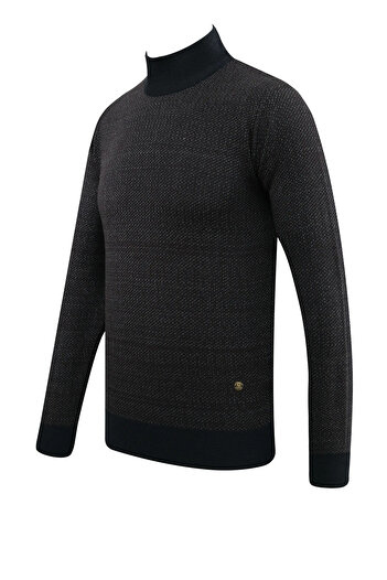 Çizgi Triko Men's Half Fisherman Sweater Patterned Steel Knitting Classic Mold