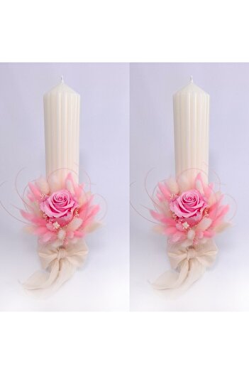OEM Set of 2 wedding candles decorated with cryogenic roses and dried flowers, H40/D6