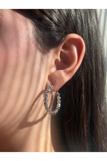 Twinssis Accessories Metallic Serrated Silver Hoop Earrings