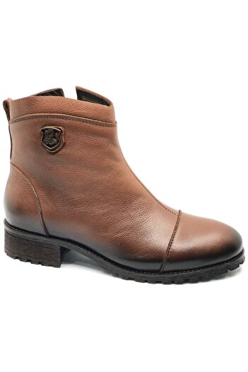 Venüs Marsel Genuine Leather Flat Non-Slip Sole Orthopedic Women's Boots Taba