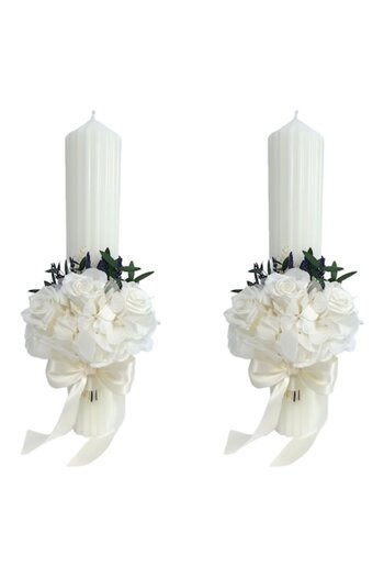 OEM Wedding candles decorated with cryogenic roses and cryogenic hydrangea, H35/D6 cm