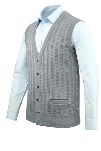 Çizgi Triko Men's Buttoned Vest with Pockets Patterned Steel Knit Classic Fit - 5203L