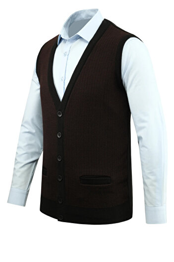 Çizgi Triko Men's Buttoned Vest with Pockets Patterned Steel Knit Classic Fit - 5205L