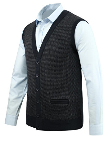 Çizgi Triko Men's Buttoned Vest with Pockets Patterned Steel Knit Classic Fit - 5205L