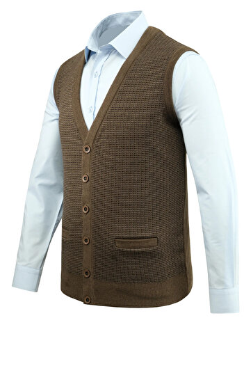Çizgi Triko Men's Buttoned Vest with Pockets Patterned Steel Knit Classic Fit - 5205L