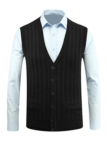 Çizgi Triko Men's Buttoned Vest with Pockets Patterned Steel Knit Classic Fit - 5203L