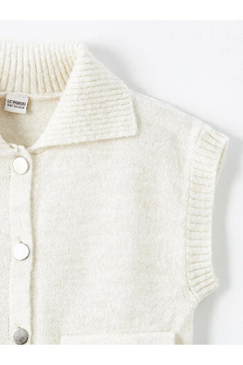 LC Waikiki Lcw Kidsekru Shirt Collar Girls' Knitwear Vest