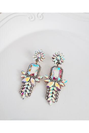 DEVİ fashion Evening Dress Zircon Stone Earrings 7 cm