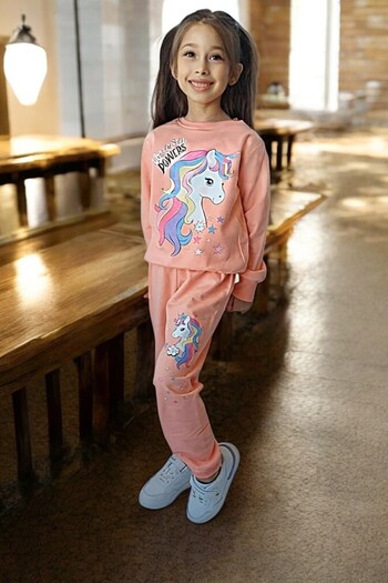 QUB CLUB Girls' Printed Top and Bottom Tracksuit Set