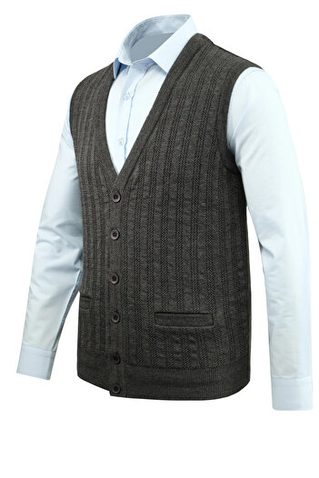 Çizgi Triko Men's Buttoned Vest with Pockets Patterned Steel Knit Classic Fit - 5203L