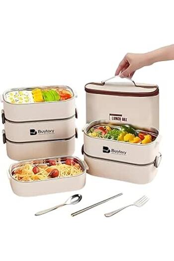 Generic Large Bento Box Adult Lunch Box (74 Oz Large Capacity), Reusable, Including Lunch Bag, Fork And Spoo
