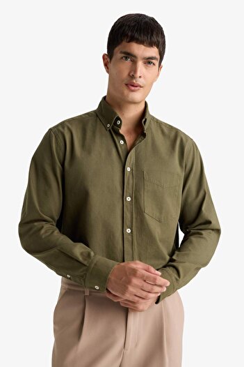 DeFacto Regular Fit Polo Yaka Gabardin Uzun Kollu Gömlek F1261AX25AU