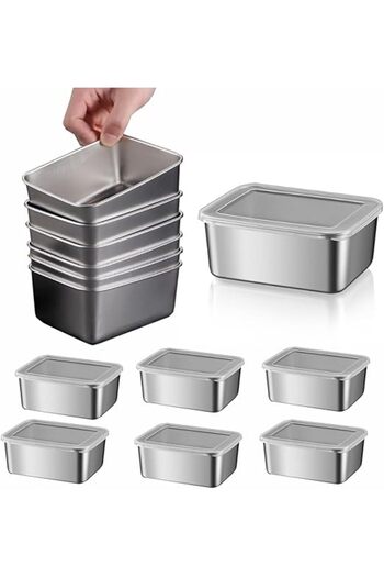 Generic 6PCS Stainless Steel Food Containers with Lids,Reusable Stacking Containers For Snacks,Portable Camp