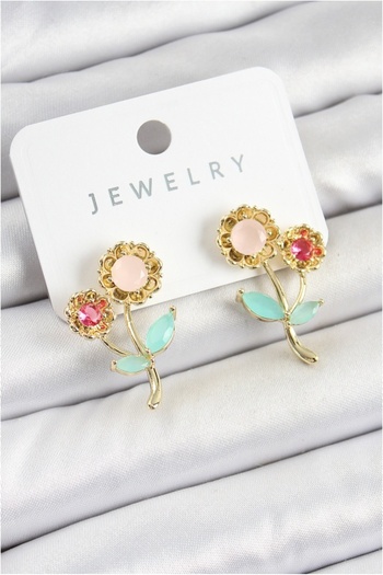 Vice Brass Colored Zircon Stone Daisy Model Gold Color Women's Earrings
